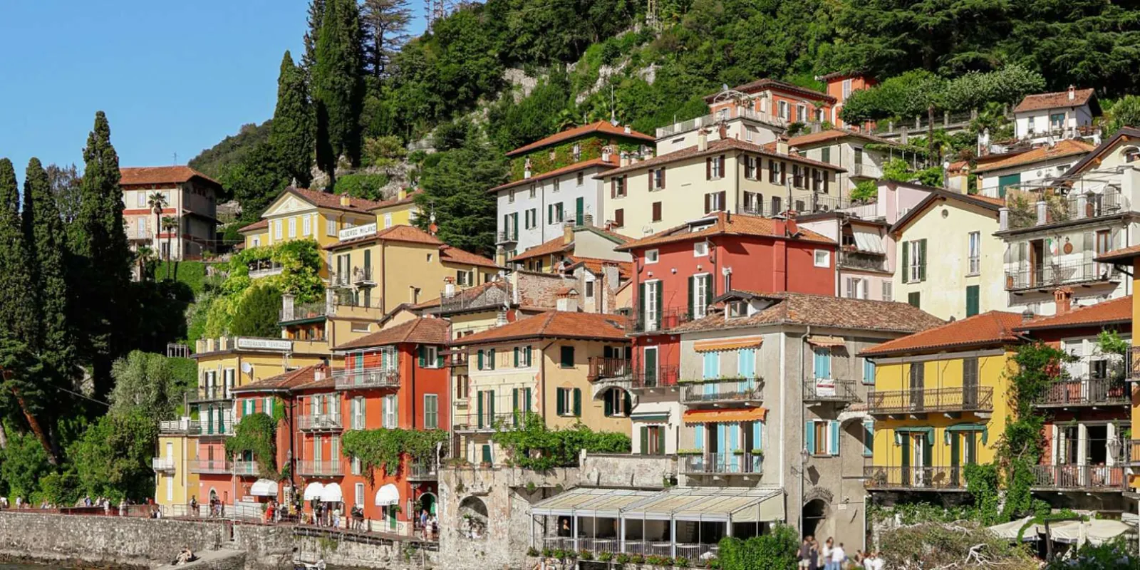 Varenna's painted houses stacked up the hillside above the lake