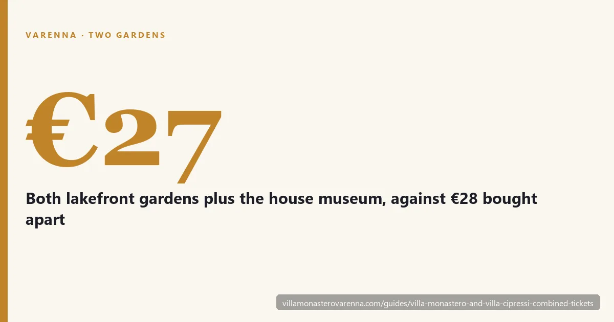 Villa Monastero and Villa Cipressi combined ticket prices compared with buying each garden separately